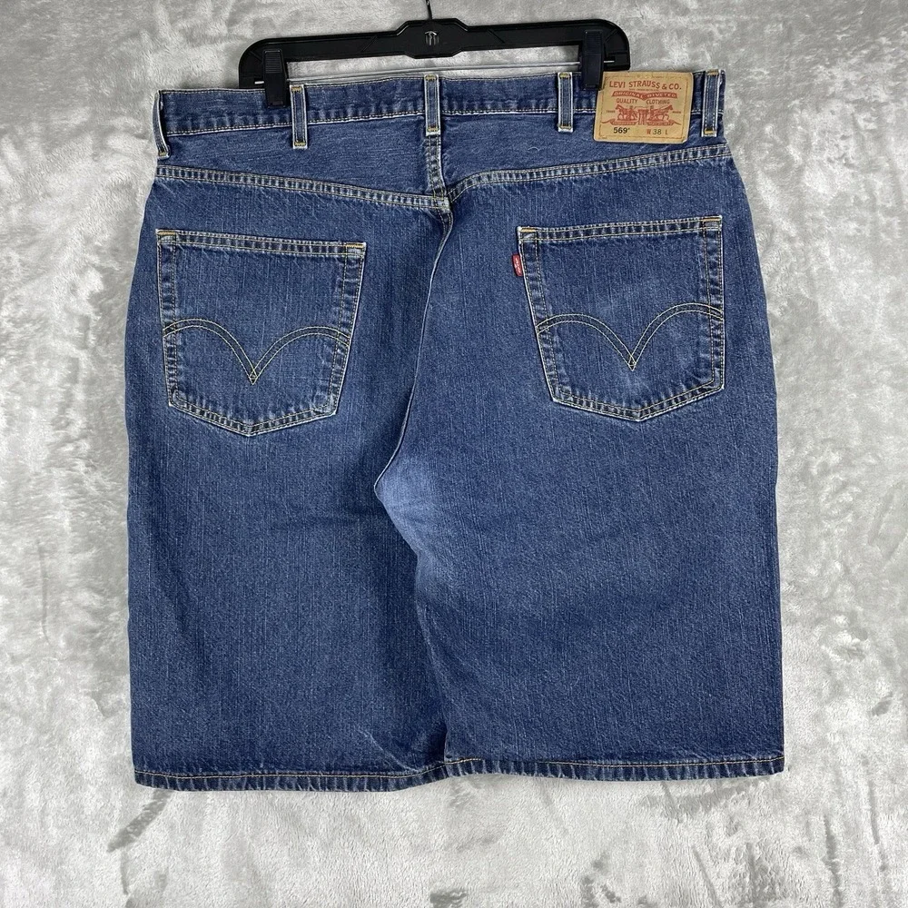 Vtg Y2K Levis 569 Denim Jean Shorts Mens 38x11 Jorts Worn-in Faded Distressed